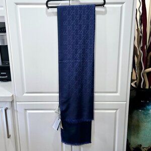 GUCCI GG Jacquard Wool/Silk Scarf - Blue